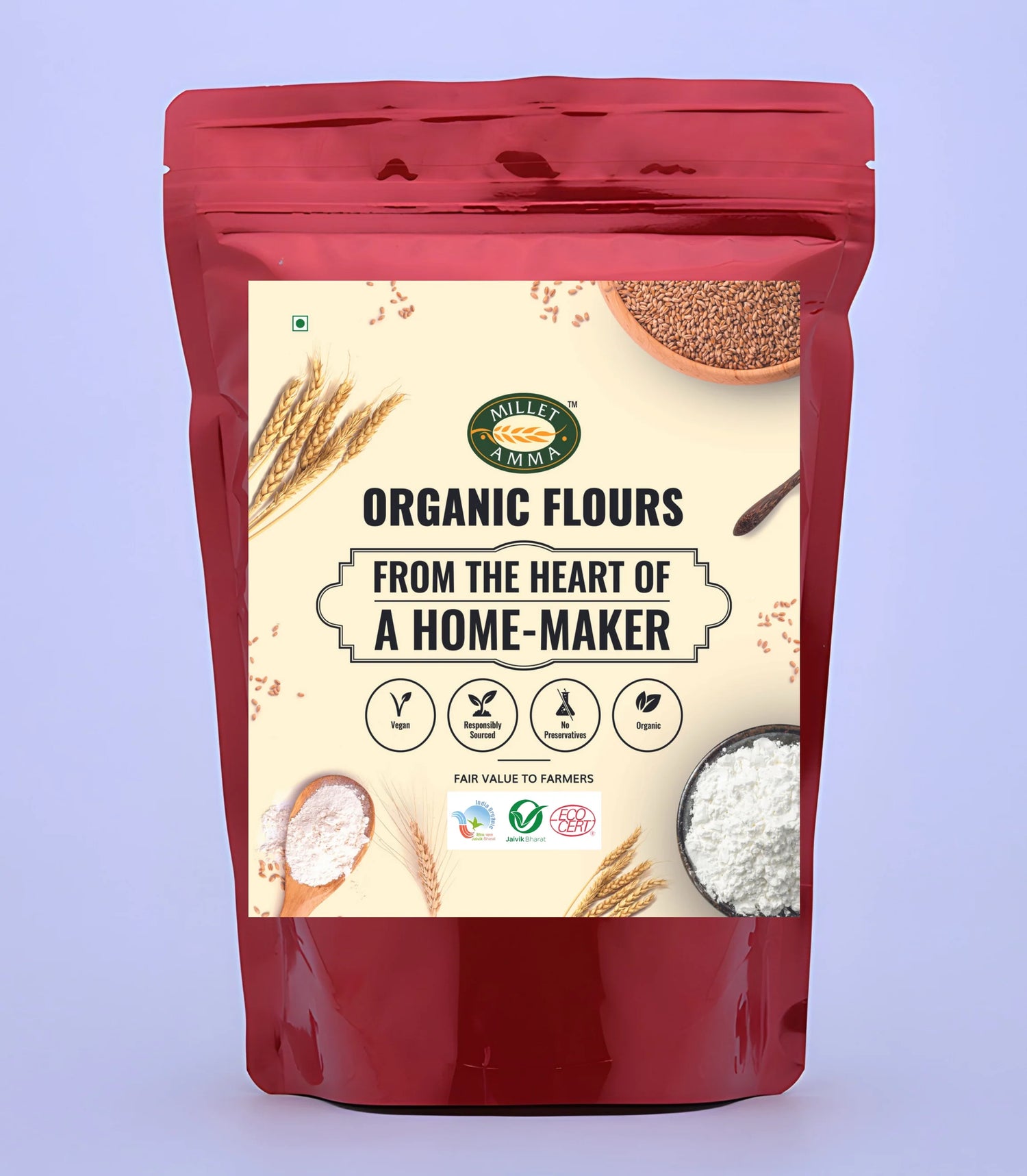 Flour | Whole Wheat Flour Organic- Organic Flour -Vegan, -No Preservatives – Millet Amma – 500gm