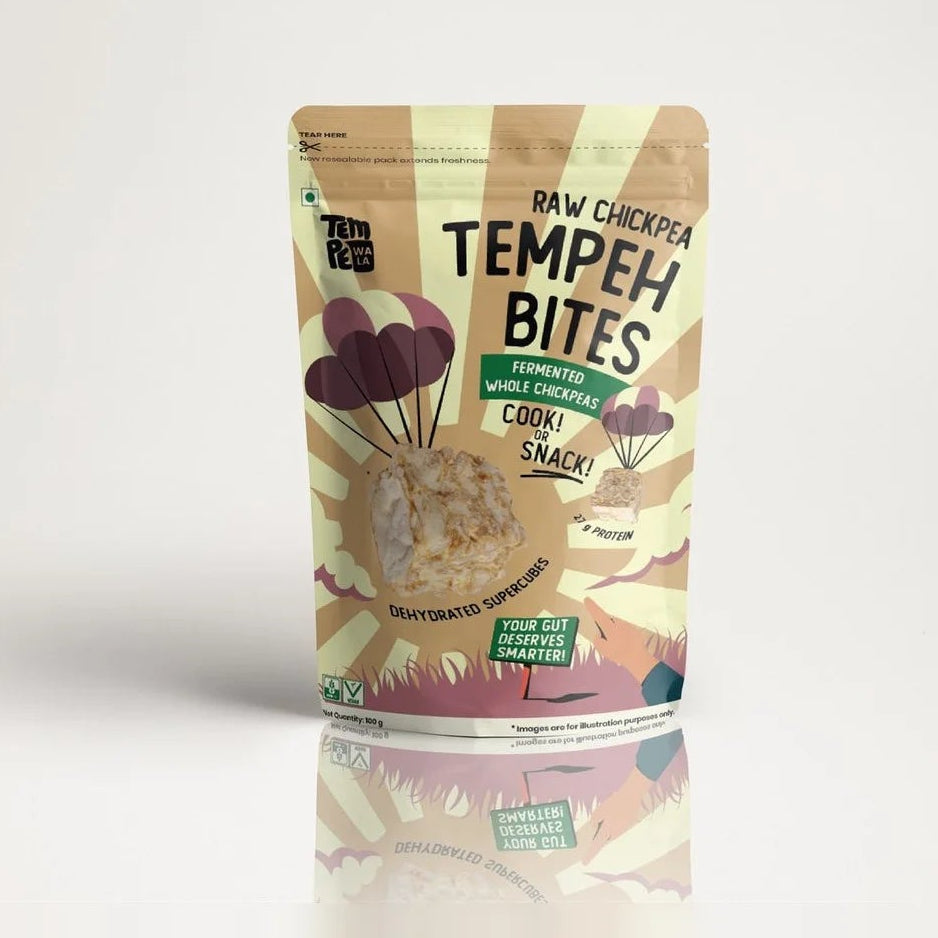 Tempeh Bites | Raw Chickpea Tempeh Bites (27g Protein)- Dehydrated Supercubes, Fermented Whole Chickpeas (Raw Chickpea) -Vegan, Gluten Free - No Artificial Color , Soy-Free & No Artificial Preservatives – Tempewala – 100gm