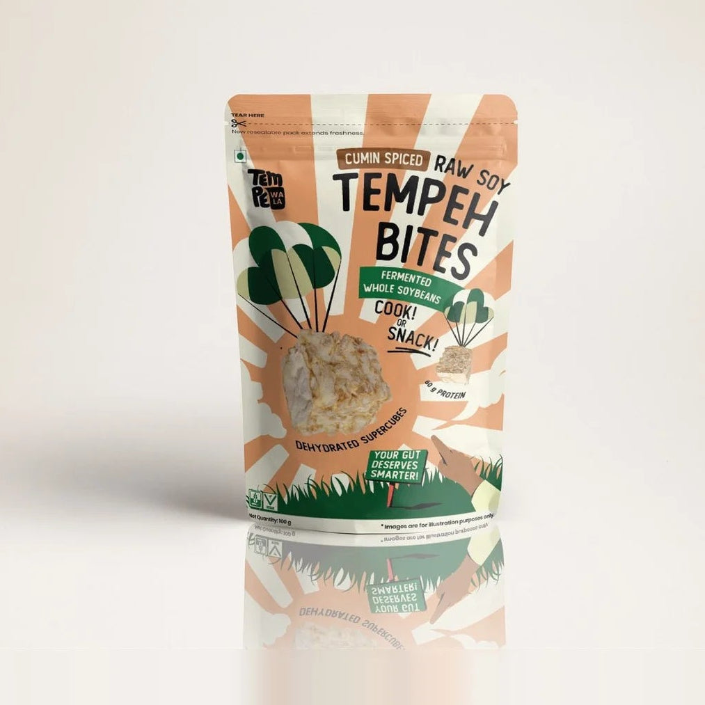 Tempeh Bites | Soy Tempeh Bites Cumin (60g Protein)- Dehydrated Supercubes, Fermented Whole Chickpeas (Raw Chickpea) -Vegan, Gluten Free - No Artificial Color , Soy-Free &amp; No Artificial Preservatives – Tempewala – 100gm