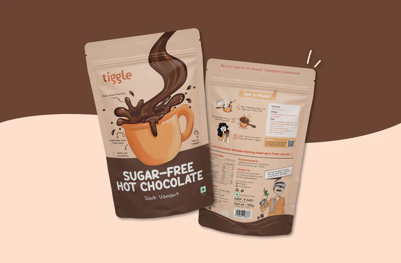 Chocolate Mix | Sugar Free Dark Hot Chocolate Mix - Vegan, Gluten Free-No Sugar &amp; Chemical Free - Tiggle - Make 10 Cups - 100gm