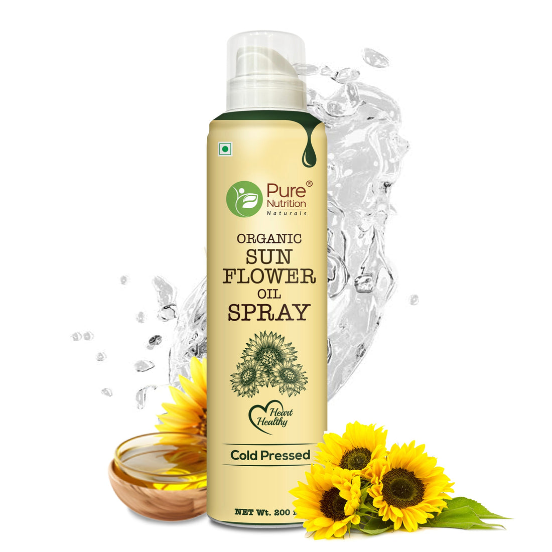 Sunflower Oil Cooking Spray | Pure, Healthy Cooking, Low Calorie Meals, Ideal for Frying - Organic – Cold Pressed – Pure Nutrition – 200ml