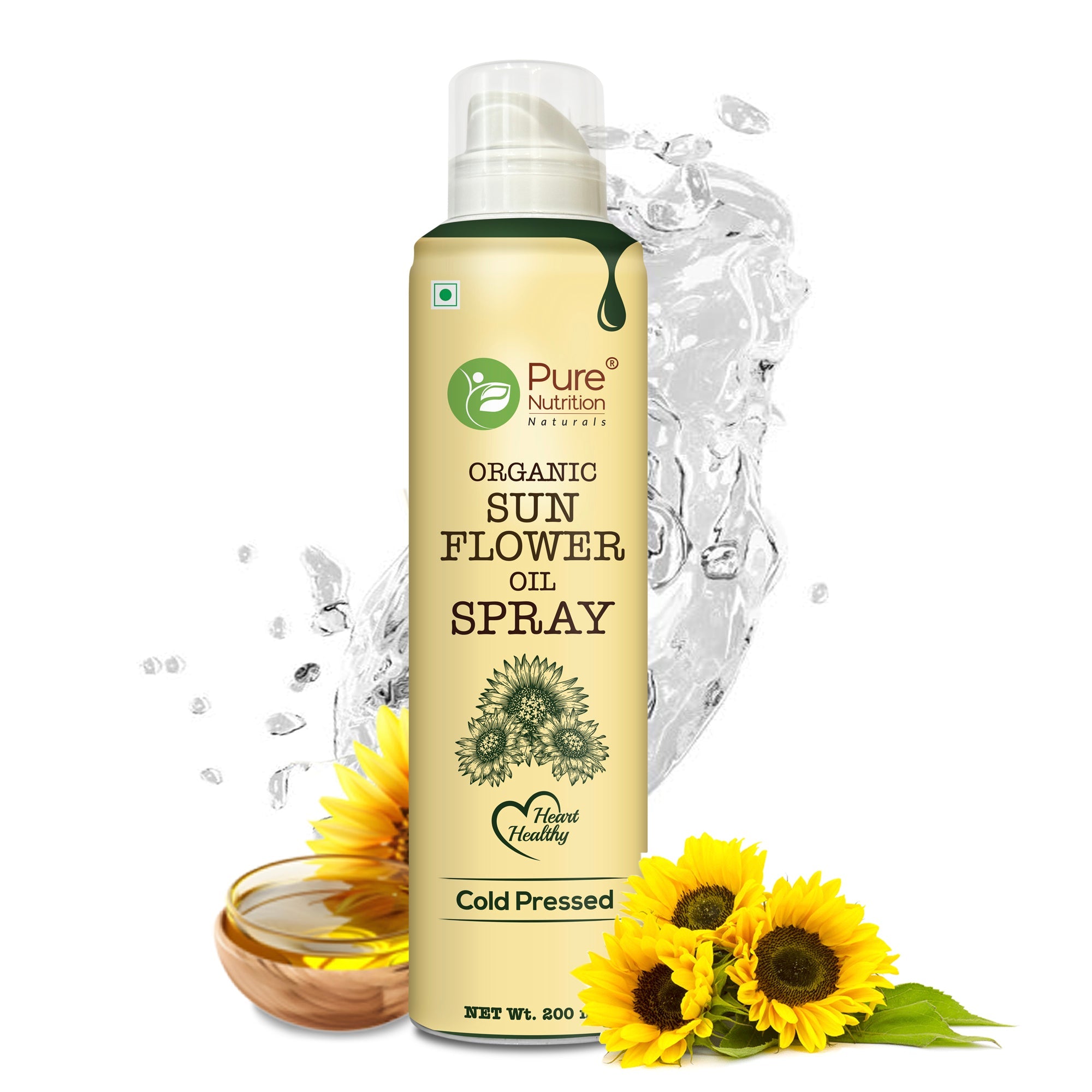 Sunflower Oil Cooking Spray | Pure, Healthy Cooking, Low Calorie Meals, Ideal for Frying - Organic – Cold Pressed – Pure Nutrition – 200ml