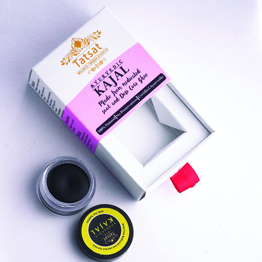 Kajal Pencil | Ayurvedic (Made From Dedicated Soot & Desi Cow Ghee) – Natural – Cruelty Free, Preservative Free, No Mineral Colors & Parabens – Tatsat – 3gm