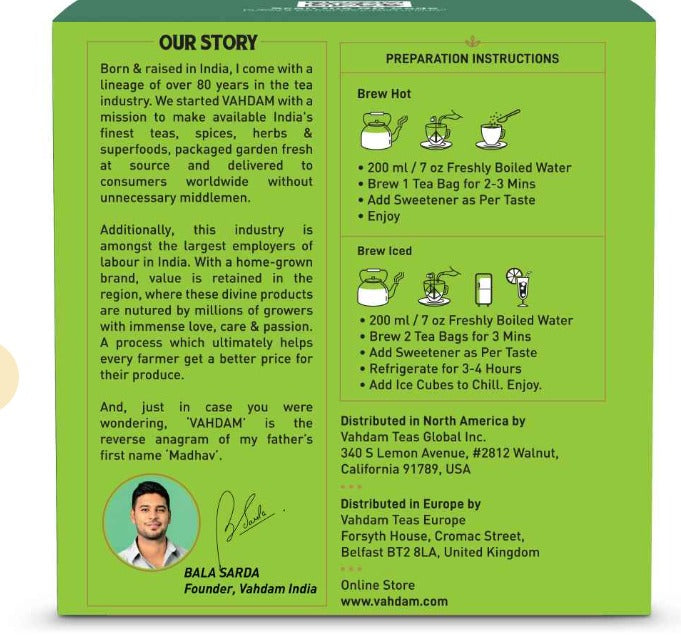 Himalayan Green Tea - Organic - Vahdam - 15Tea Bags