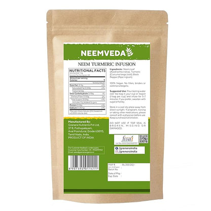 Tea | Neem Turmeric Herbal Tea infusion -No Flavors, No Preservatives, No Added Flavors, No Artificial essences – Neemveda – 75gm (50 Tea Bag)