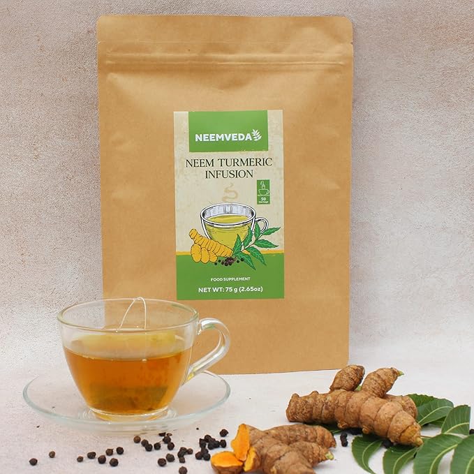 Tea | Neem Turmeric Herbal Tea infusion -No Flavors, No Preservatives, No Added Flavors, No Artificial essences – Neemveda – 75gm (50 Tea Bag)