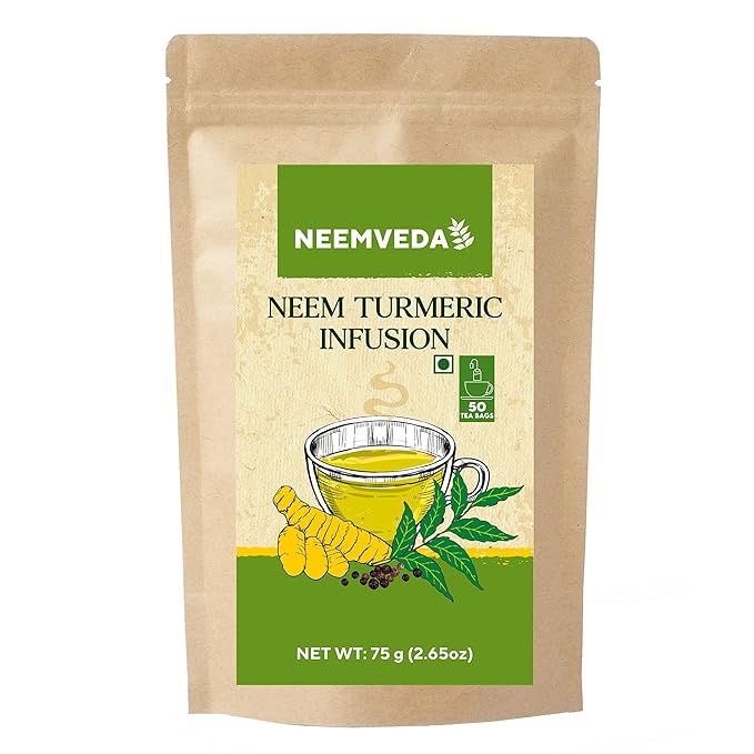 Tea | Neem Turmeric Herbal Tea infusion -No Flavors, No Preservatives, No Added Flavors, No Artificial essences – Neemveda – 75gm (50 Tea Bag)