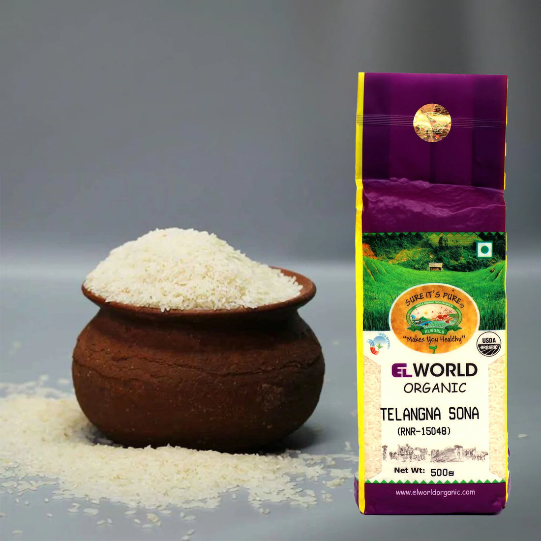 Rice | Telangana Sona Rice - High In protein - Elworld Organic - 1000gm