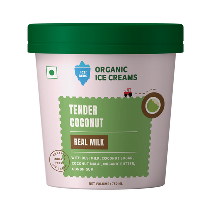 Ice Cream |Tender Coconut Ice Cream (Made From Real Milk, Gondh Gum, Organic Butter, Tender Coconut  ) - Churned with authentic &amp; Real Ingredients - Iceberg Organic Ice Cream - 750ml
