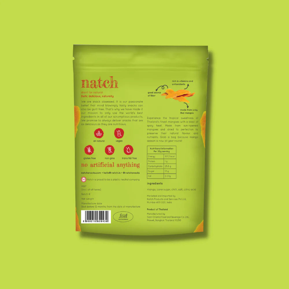 Thai Mango Slices | Chilli – All Natural – Vegan, Gluten Free, Trans Fat Free, Non GMO & No Added Artificial Flavor – natch – 60gm