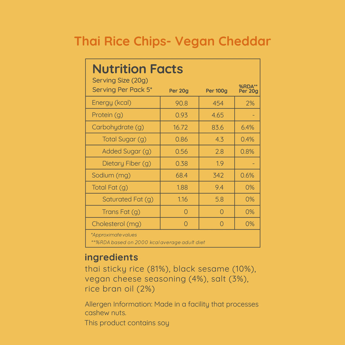 Chips | Thai Rice Chips (Vegan Cheddar) – All Natural – Vegan, Gluten Free, Trans Fat Free, Non GMO & No Added Artificial Flavor – natch – 100gm