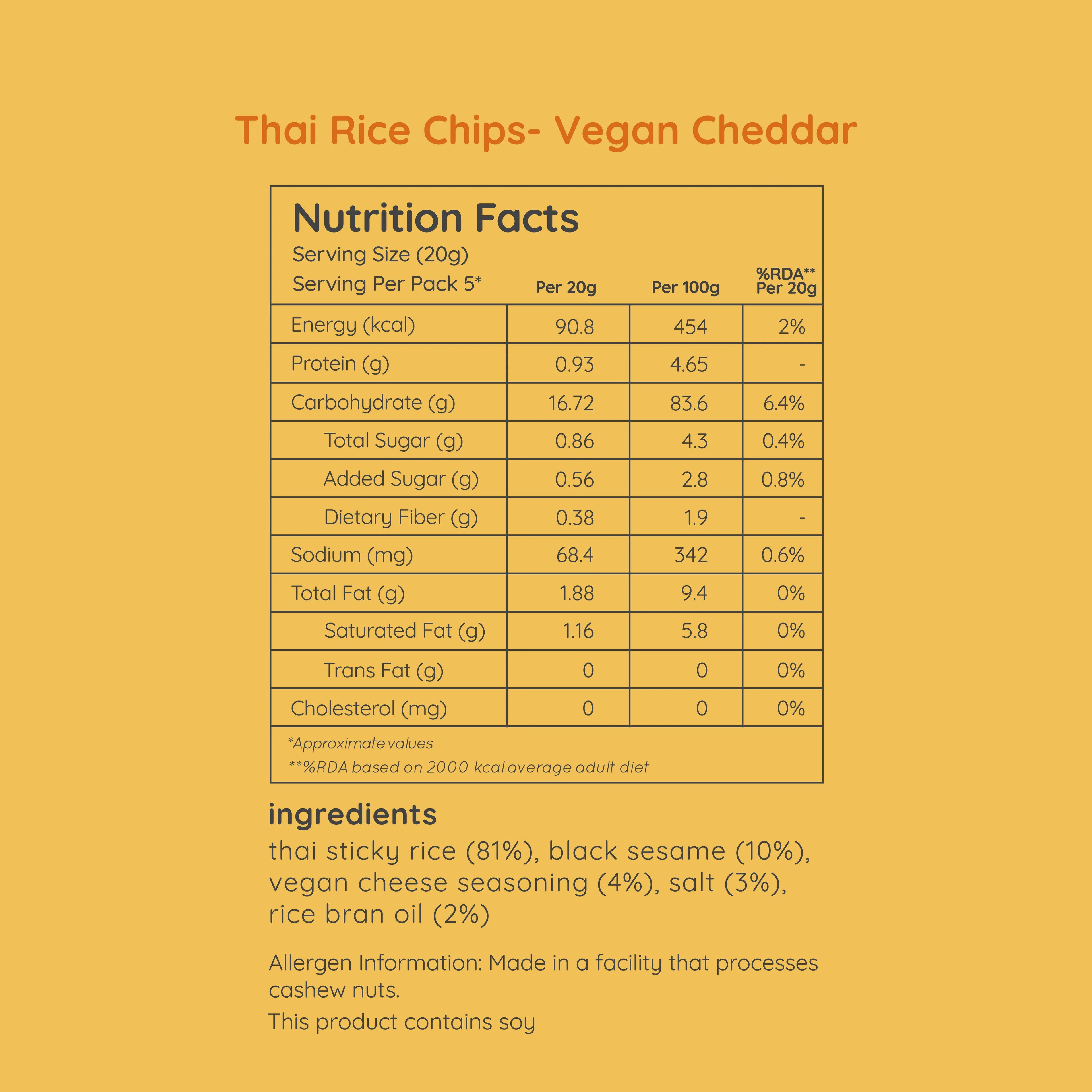Chips | Thai Rice Chips (Vegan Cheddar) – All Natural – Vegan, Gluten Free, Trans Fat Free, Non GMO &amp;amp; No Added Artificial Flavor – natch – 100gm