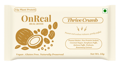 Bar | Thrive Crumb (Peanut And walnut richness) - 15g Plant Protein - Protein + Omega Boost  – Vegan, Gluten Free , Naturally Preserved – OnReal 55gm