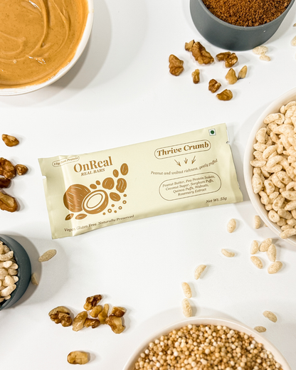 Bar | Thrive Crumb (Peanut And walnut richness) - 15g Plant Protein - Protein + Omega Boost  – Vegan, Gluten Free , Naturally Preserved – OnReal 55gm
