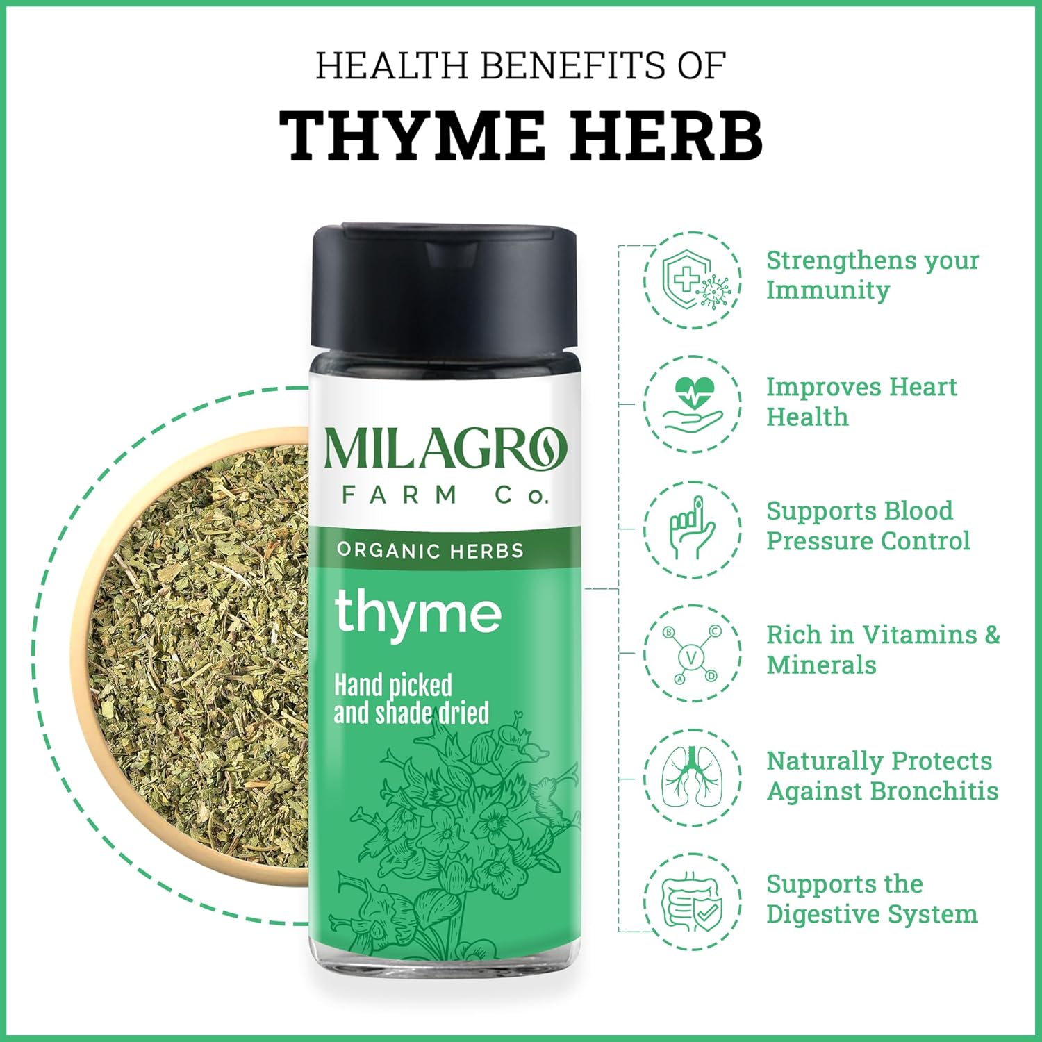 Seasoning | Thyme - Hand Picked And Shade Dried - Organic Herbs – Milagro Farm Co. – 15gm