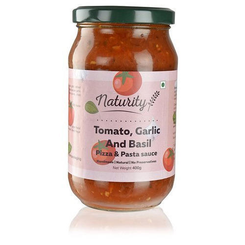 Pizza & Pasta Sauce | Tomato, Garlic & Basil Sauce - Natural - Homemade - No Added Preservatives - Naturity - 400gm