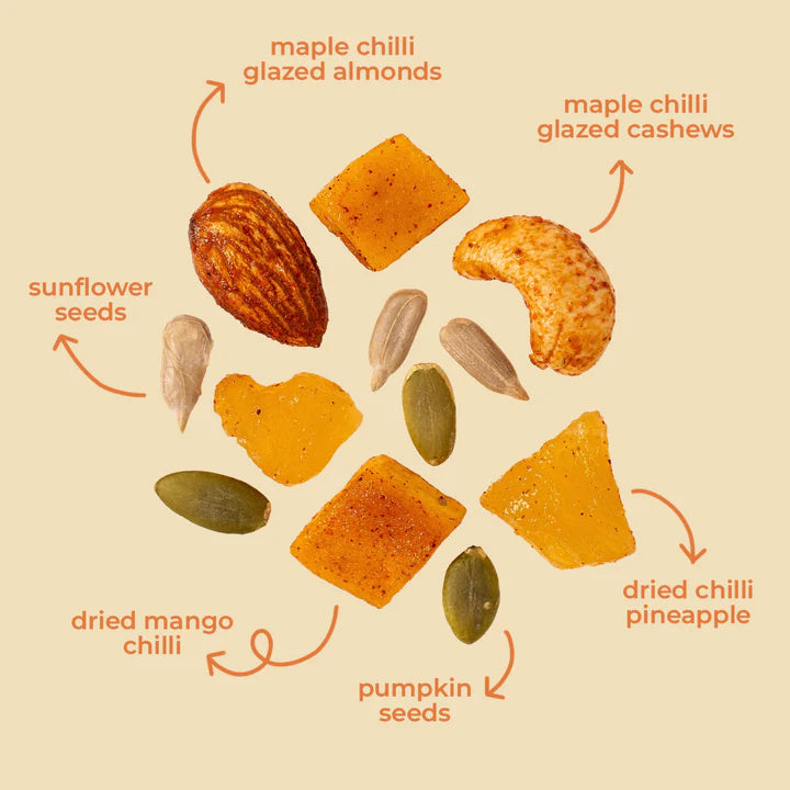 Nut Mix | Maple Chilli Glazed Nut Mix (Cashews, Almonds, Dried Mango, Dried Pineapple, Pumpkin &amp; Sunflower Seeds)- All Natural, Plant Based – Vegan, Gluten Free,- Non GMO &amp; No Added Artificial Flavor – natch – 120gm