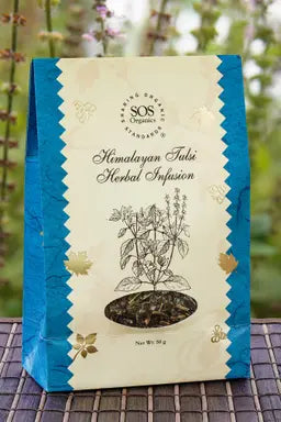 Tea | Himalayan Tulsi Herbal Infusion-Immune-Boosting Properties, Stress Reduction and Relaxation-No Preservatives- Sos Organic - 50gm