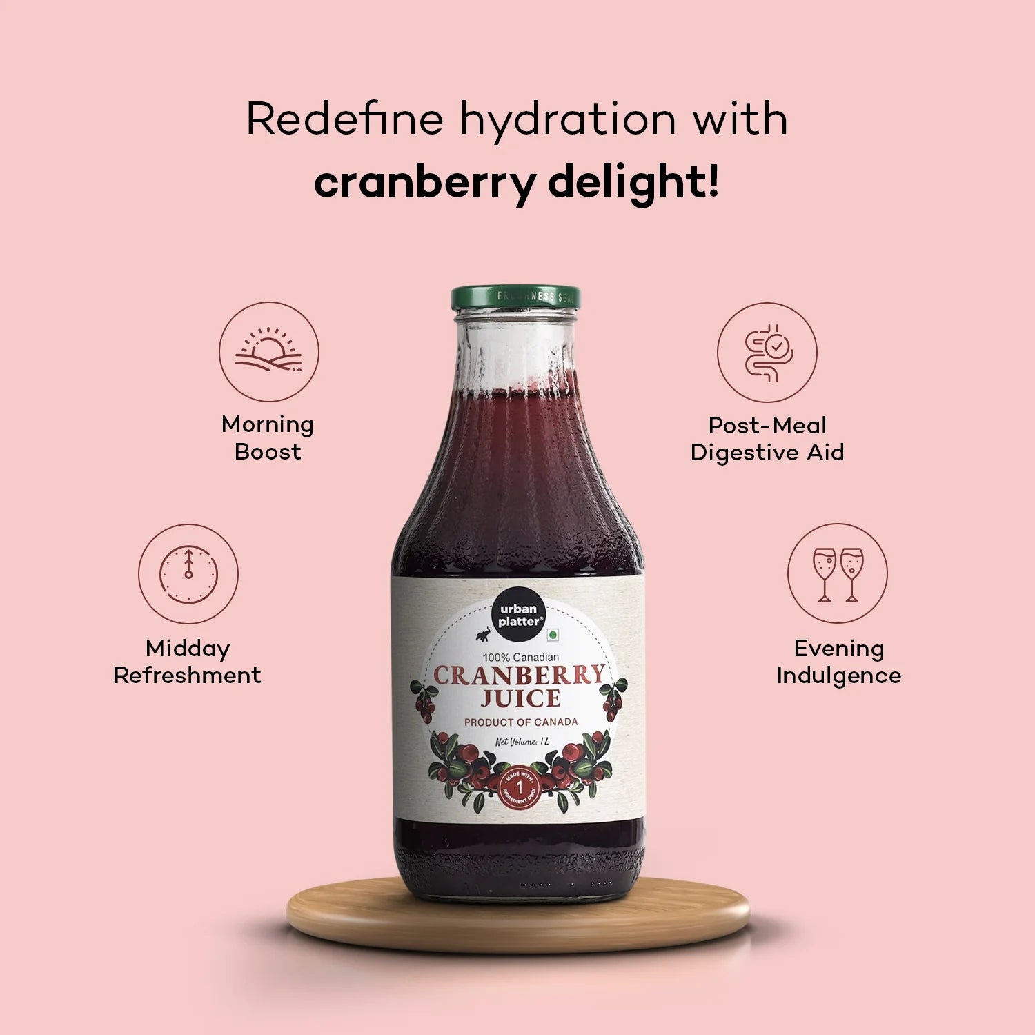 Cranberry Juice | Canadian - Natural - Rich Source Of Vitamin C - No Added Preservatives, Color &amp; No Added Sugar - Urban Platter - 1000ml