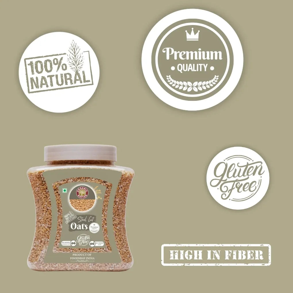 Oats| Steel Cut Oats (Whole Grain Oats ) - Gluten Free-100% Natural High In Fiber-Vegan &amp; Natural-No Added Preservatives, No Added Sugar - Organic Nation - 1000gm