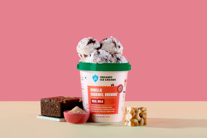 Ice Cream | Vanilla Caramel Brownie Ice Cream (Made From Real Milk, Gondh Gum, Organic Butter, Vanilla Caramel Brownie ) - Churned with Authentic &amp; Real Ingredients - Iceberg Organic Ice Cream - 750ml