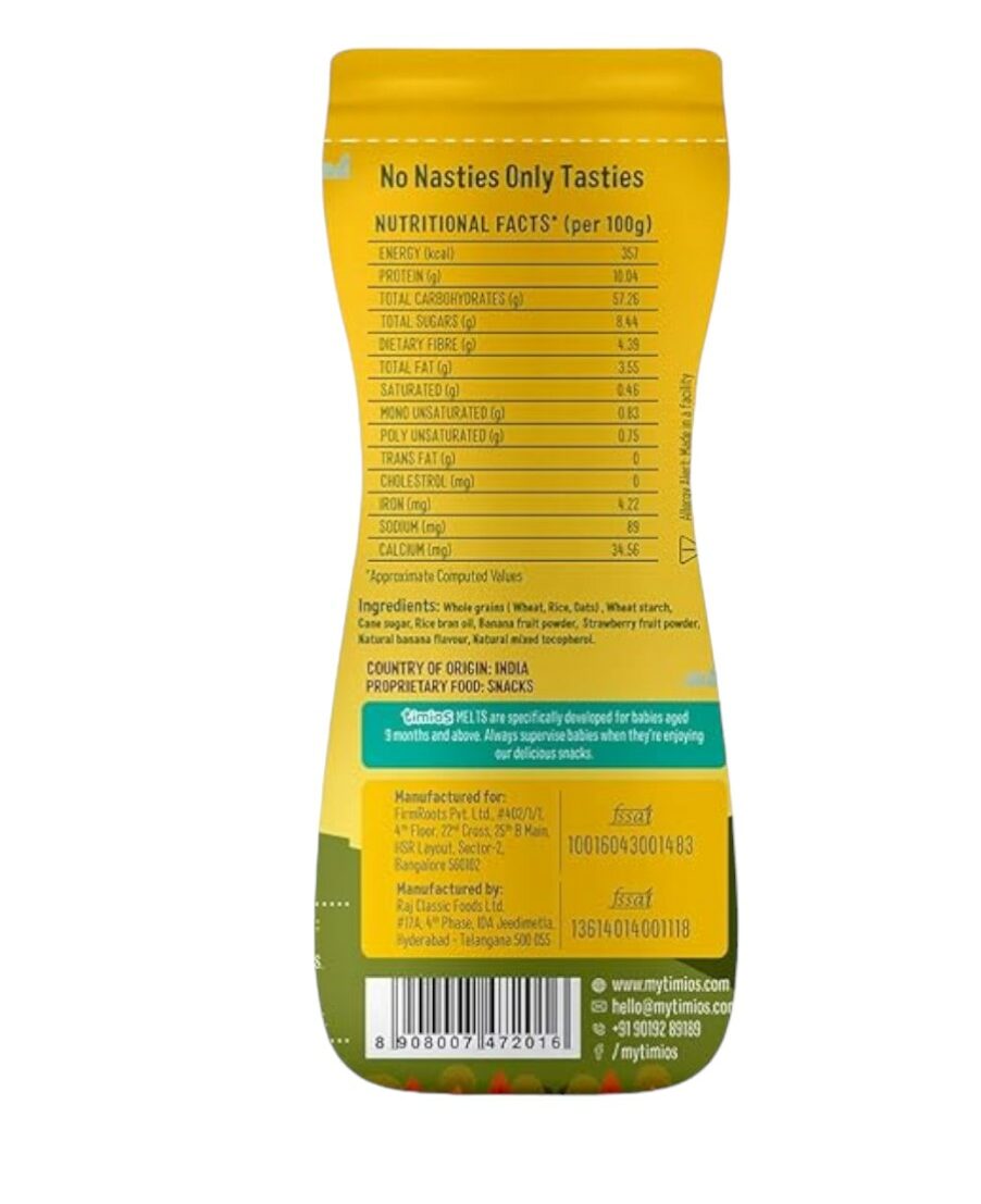 Banana Melts for Babies- Low Sugar &amp;amp; Low Salt – Timios – 50gm