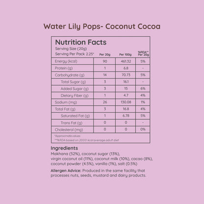 Pops | Water Lily Pops - Roasted in Coconut Oil (Coconut Cocoa) - All Natural – Vegan, Gluten Free, Trans Fat Free, Non GMO &amp; No Added Artificial Flavor – natch – 45gm