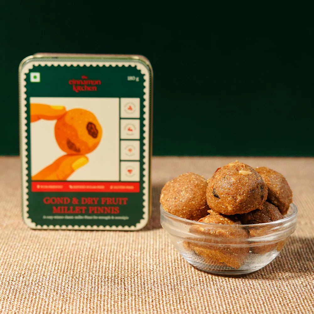 Gond &amp; Dry Fruit Millet Pinnis -Made With Real Nuts &amp; Millets- Gluten Free, Plant based- Preservatives free &amp; No Refined Sugar - The Cinnamon Kitchen – 180gm