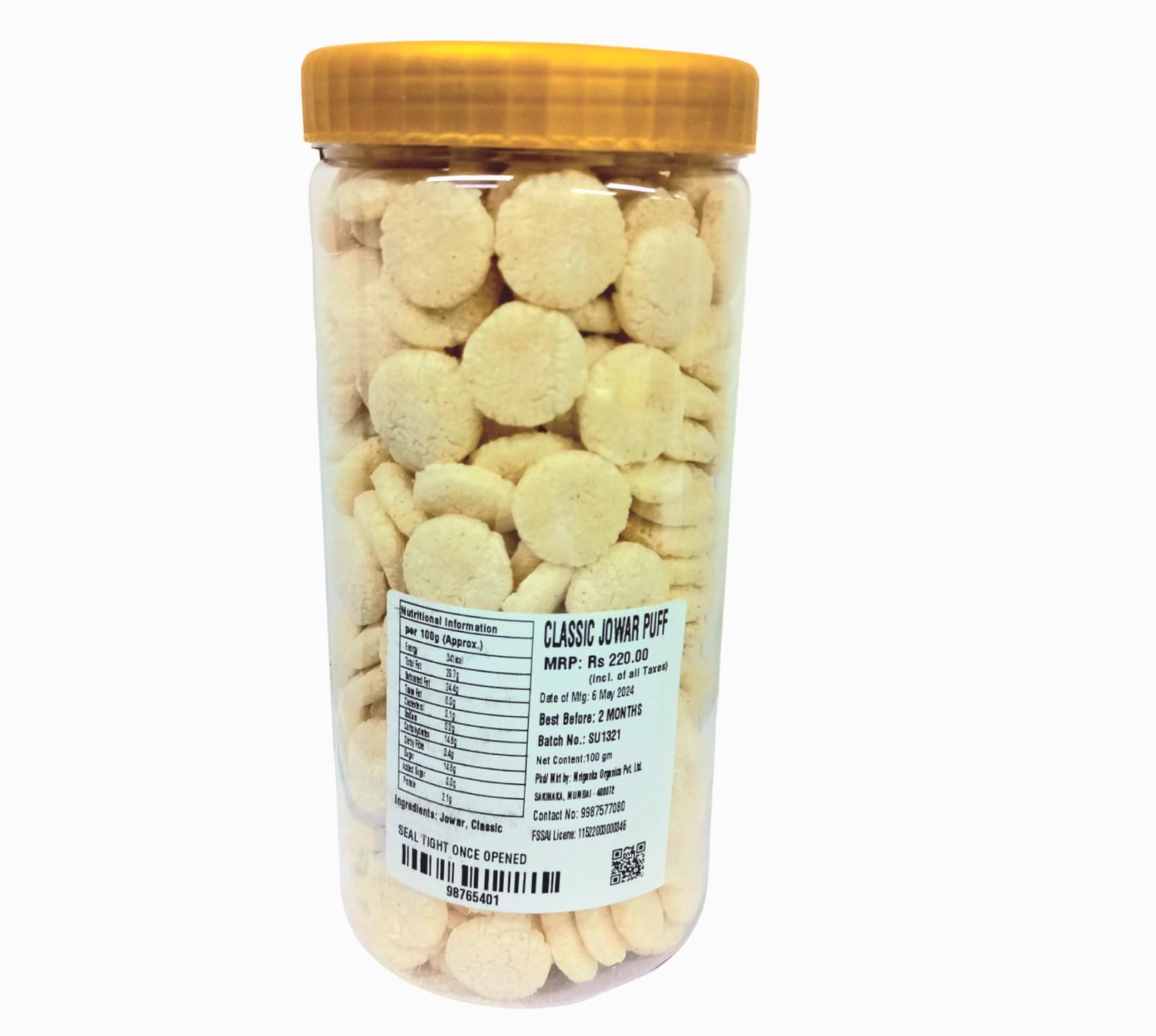 Jowar Puffs | (Classic) – Gluten Free, No Flavor Enhancer, No Artificial Colors &amp; No Added Preservatives – Natural Ingredients – The Cow Boys Farm – 140gm