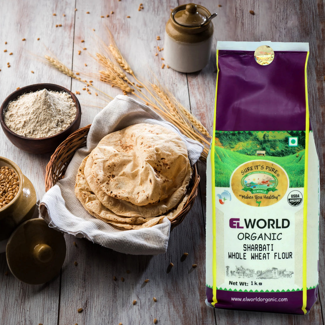 Sharbati Whole Wheat Flour – Elworld Organic – 1000gm