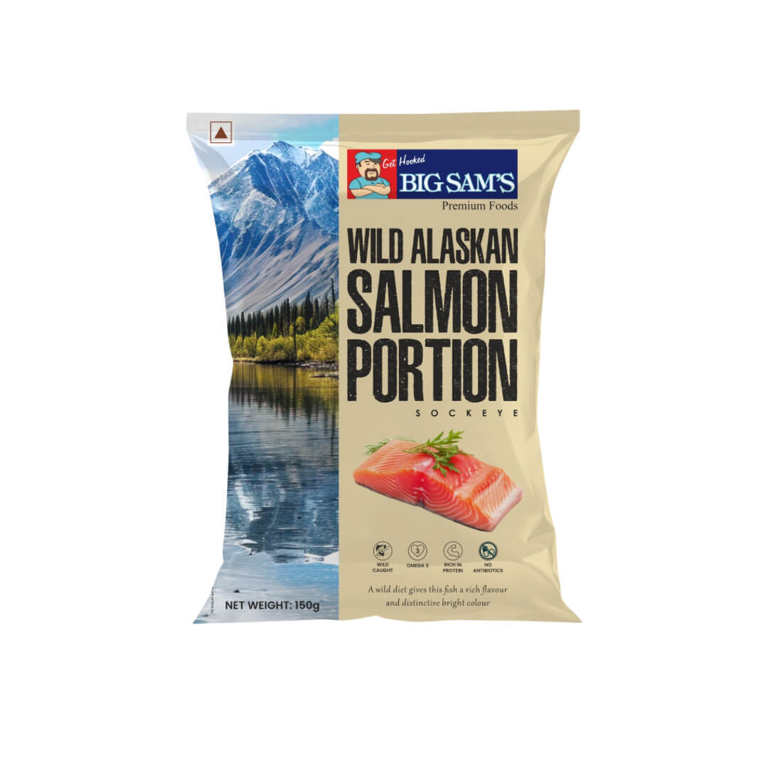 Salmon | Wild Alaskan Salmon Portion (Sockeye) – Fillet – Wild Caught, OMEGA 3, Rich in Protein &amp; No Antibiotics – Big Sam’s – 150gm