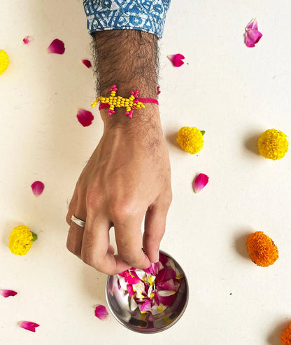 Rakhi | Yellow Chhipkali Rakhi (lizard Rakhi)– Handcrafted – Eco Friendly – Nature’s Soul - Single Piece