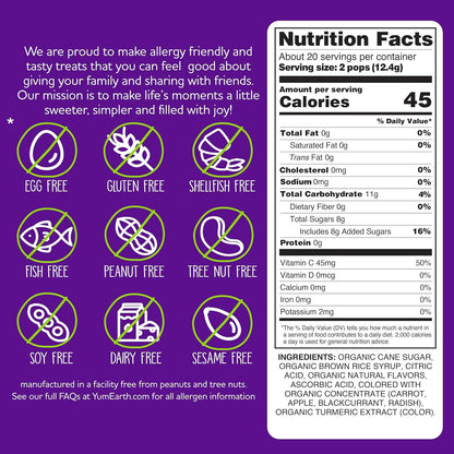 Lollipops | Pops - Halloween - USDA Organic - Vegan, Gluten Free, Non GMO &amp; No High Fructose Corn Syrup Or No Artificial Dyes - Yum Earth - 248gm
