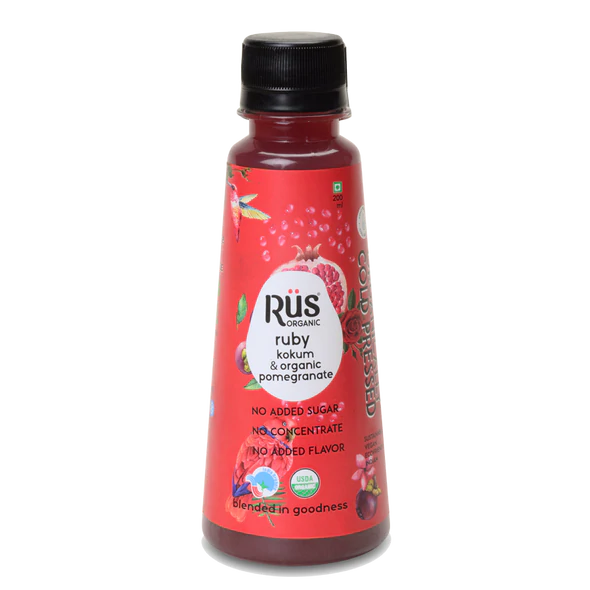 Ruby – Pomegranate Juice – USDA Organic & Indian - Vegan, No Added Sugar & Eco Friendly – Rus Organic – 200ml