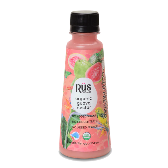 Guava Nectar - Guava Juice – Cold Pressed – USDA Organic – Indian – No Added Sugar – Rus Organic – 200ml