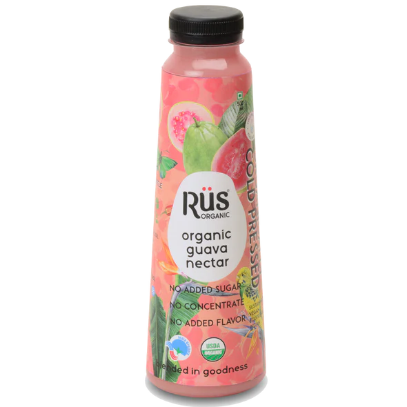 Guava Nectar - Guava Juice – Cold Pressed – USDA Organic – Indian – No Added Sugar – Rus Organic – 500ml