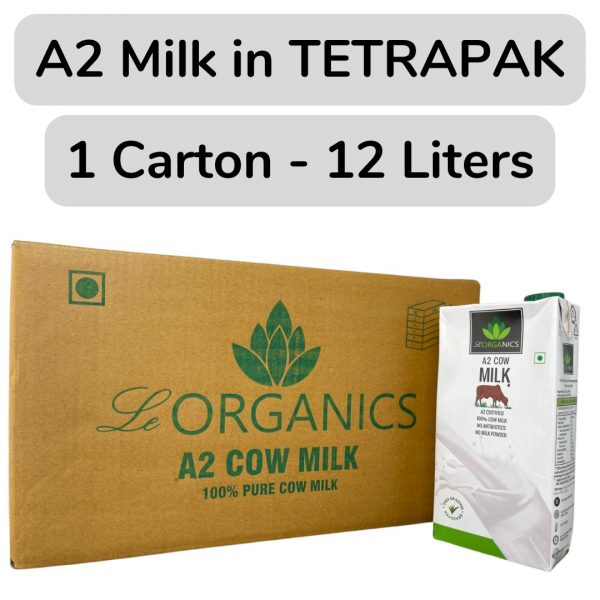 A2 Cow Milk UHT Treated - Antibiotics Free - Le Organics - 12 litre