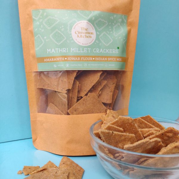 Mathri Millet Crackers - Organic - Indian - Vegan, Gluten Free, No Preservative & Refined Sugar Free - The Cinnamon Kitchen - 100gm