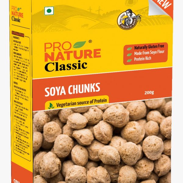 Soya Chunks Box (Made From Soya Flour) - Natural - Indian - Gluten Free & Rich In Protein - Pro Nature - 200gm