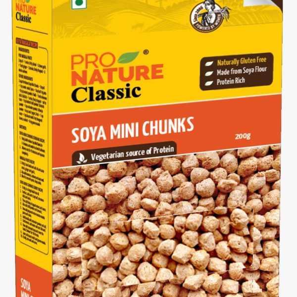 Soya Chunks Mini (Made From Soya Flour) - Natural - Indian - Gluten Free & Rich In Protein - Pro Nature - 200gm