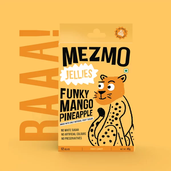 Jellies Funky Mango Pineapple (Made With Real Fruit Plup) - Natural - Vegan, Gmo Free, No White Sugar, No Added Preservatives & No Added Colors - Mezmo