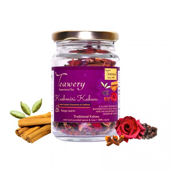 Tea Kashmiri Kahwa (With Ceylon Cinnamon & Saffron) - Natural - Blend With Rose Petals & An Assortment Of Signature Spices - Tassyam Organics - 20gm