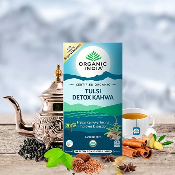 Tea Tusli Detox Kahwa (With Green Tea Ginger & Cinnamon) - Oragnic - Help Improve Digestion & Detoxification - Organic India - 25 Infusion Ba1g
