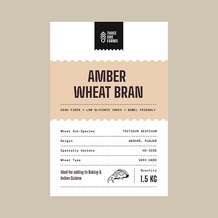 Amber Wheat Bran(Ideal For Adding To Baking & Indian Cuisine) - High Fiber, Bowel Friendly & Non Gmo - Three One Farms - 1500gm