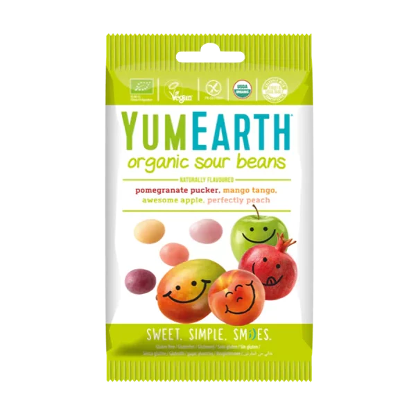 Sour Beans Naturally Flavoured - Organic - Vegan, Gluten Free, Non Gmo & No Artificial Colouring & No Preservatives - Yum Earth - 50gm