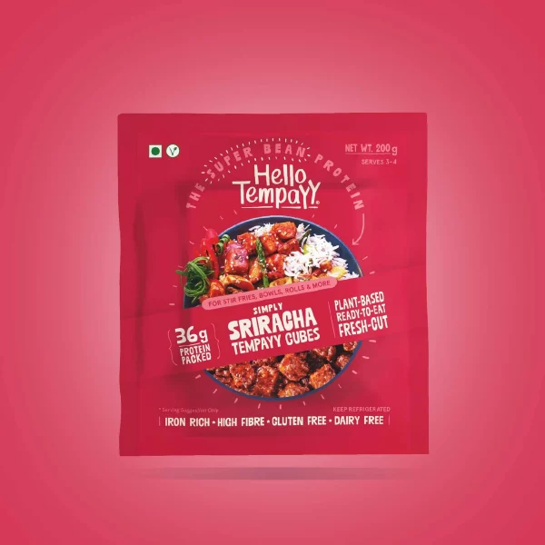 Tempeh Simply Sriracha Tempayy Cubes – Gluten Free, High Fibre, Dairy Free & Iron Rich – Hello Temapyy – 200gm