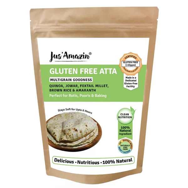 Flour (Perfect For Rotis, Pooris & Baking) - Stays Soft Upto 6 Hours - Natural - Gluten Free - Jus' Amazin - 1000gm
