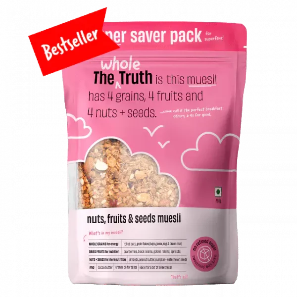 Muesli (Nuts, Fruits & Seeds) - Gluten Free, No Soy, No Added Colour, No Preservatives & No Artificial Sweetener - The Whole Truth - 350gm
