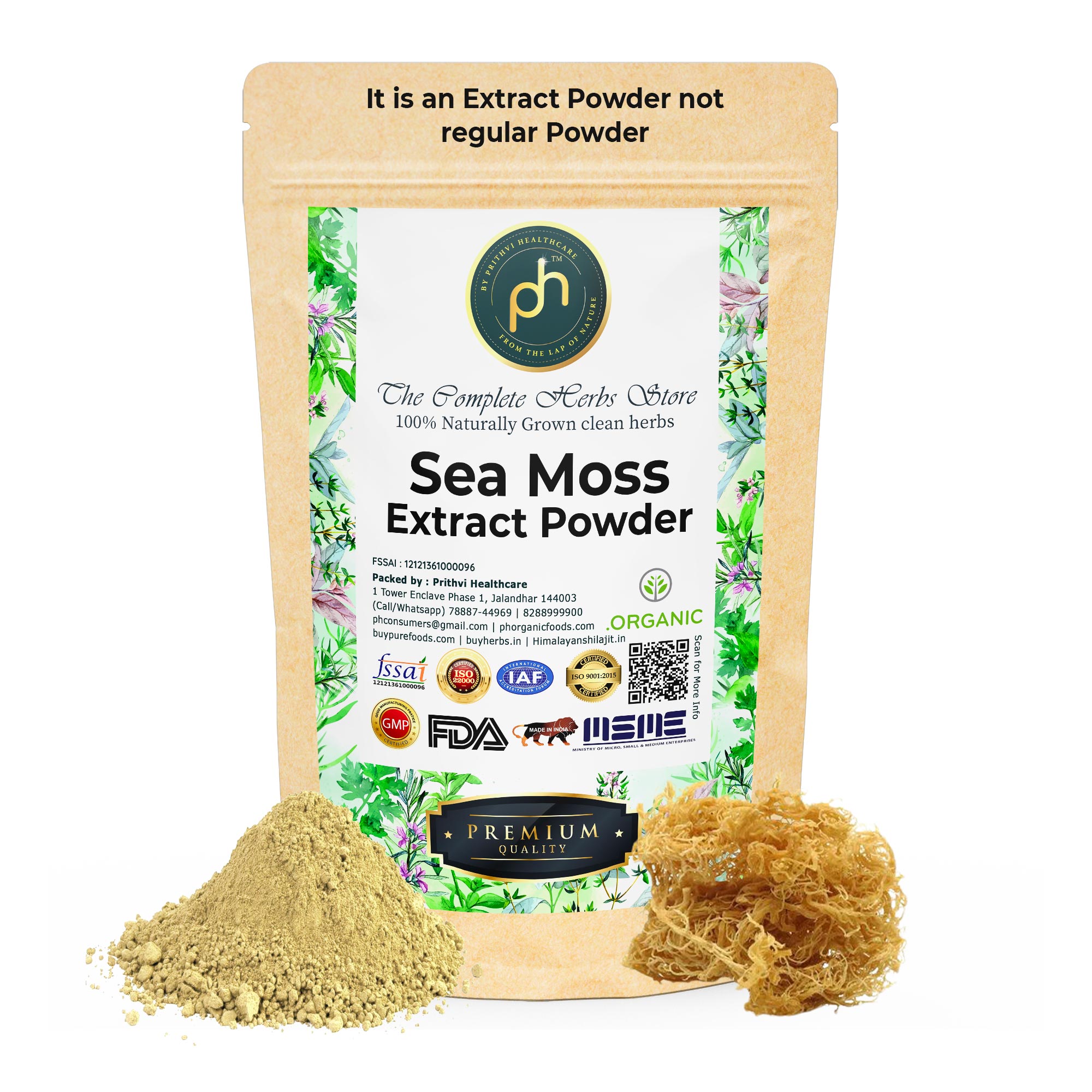Sea Moss Extract Powder | Naturally Grown Clean Herb - Ph Organic - 50gm